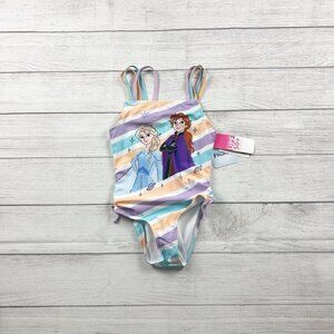 Nwt Disney Frozen Anna Elsa Stripe Bathing Suit